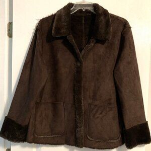 Women's XL Chocolate Brown Faux-suede and Fur Reversible Coat